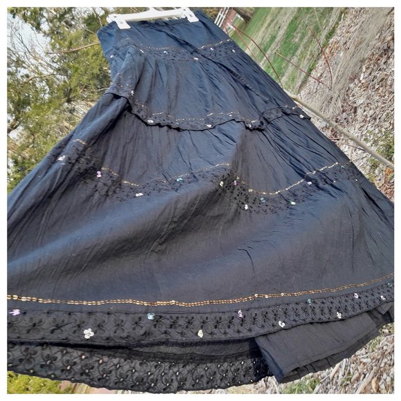 Vintage Skirt Dresses & Skirts - Boho Skirt Long Beaded Vintage Gypsy Skirts Black